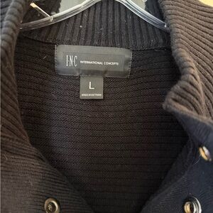 INC International Concepts Black Crewneck Sweater with Ribbed Texture